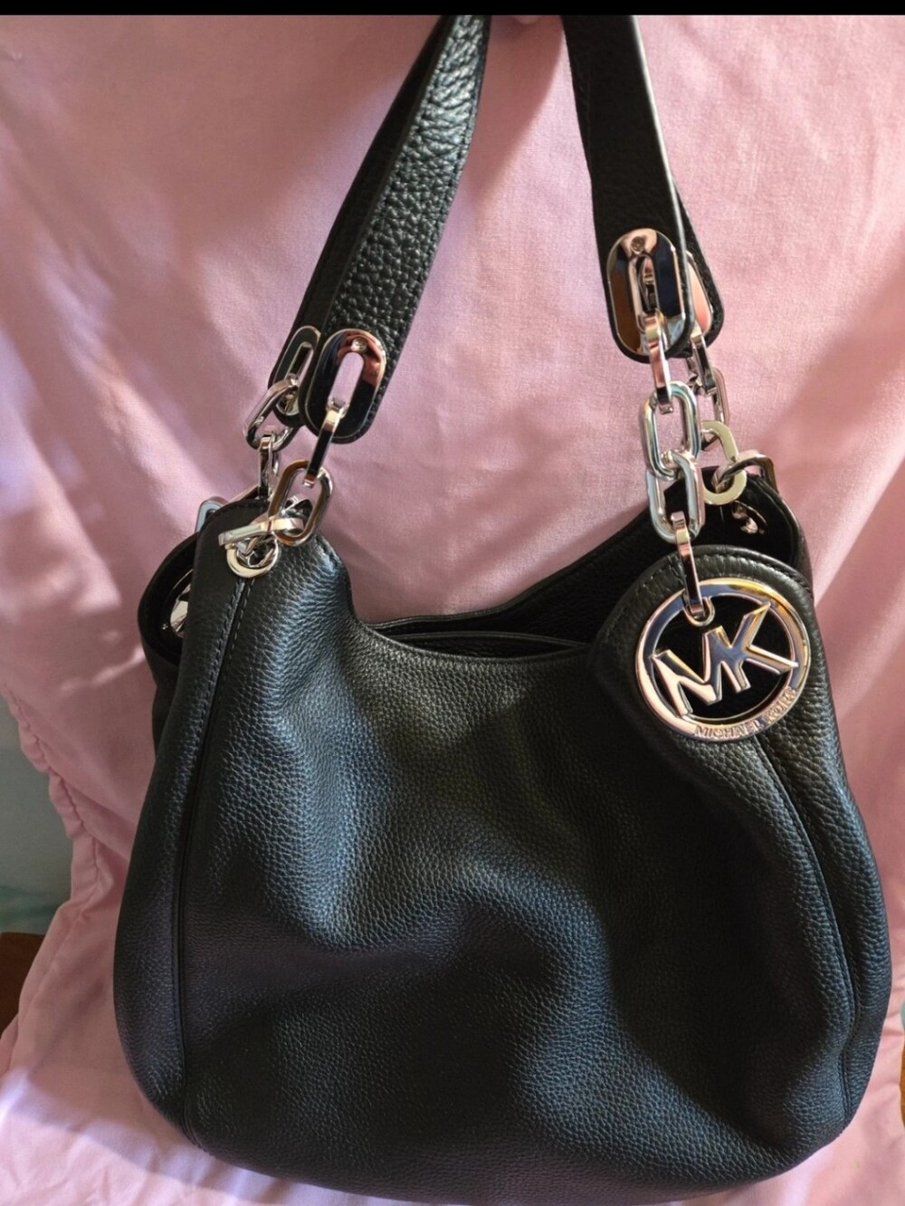 Michael Kors Fulton Black Pebbled Leather Hobo Bag with Silver Hardware NWT